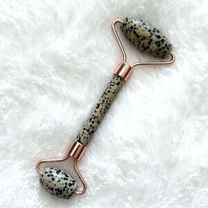 New Dalmatian Jasper Two-Sided Face Roller | Natural Stone | Rose Gold